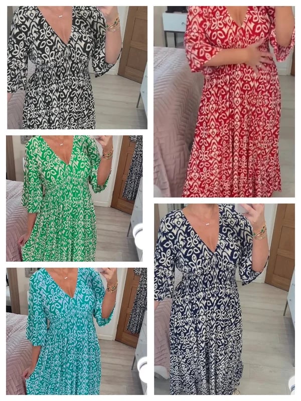 🔥Hot Sale - 49% OFF🔥Bohemian casual print V-neck waist wrap long dress