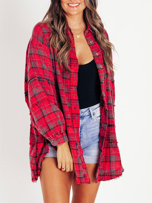 💖LAST DAY SALE 50% OFF🏆Women's Mineral Washed Button Down Plaid Shirt