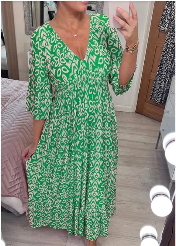 🔥Hot Sale - 49% OFF🔥Bohemian casual print V-neck waist wrap long dress-4