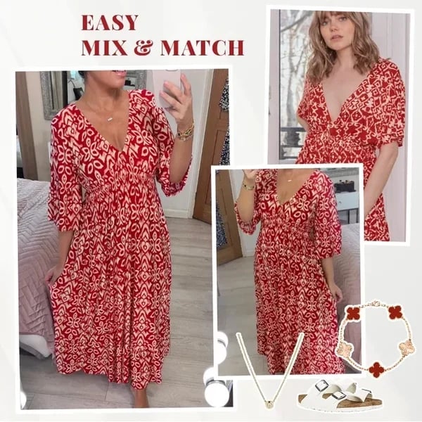 🔥Hot Sale - 49% OFF🔥Bohemian casual print V-neck waist wrap long dress-2