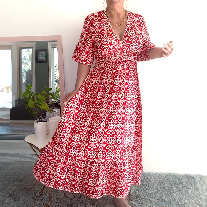 🔥Hot Sale - 49% OFF🔥Bohemian casual print V-neck waist wrap long dress-5