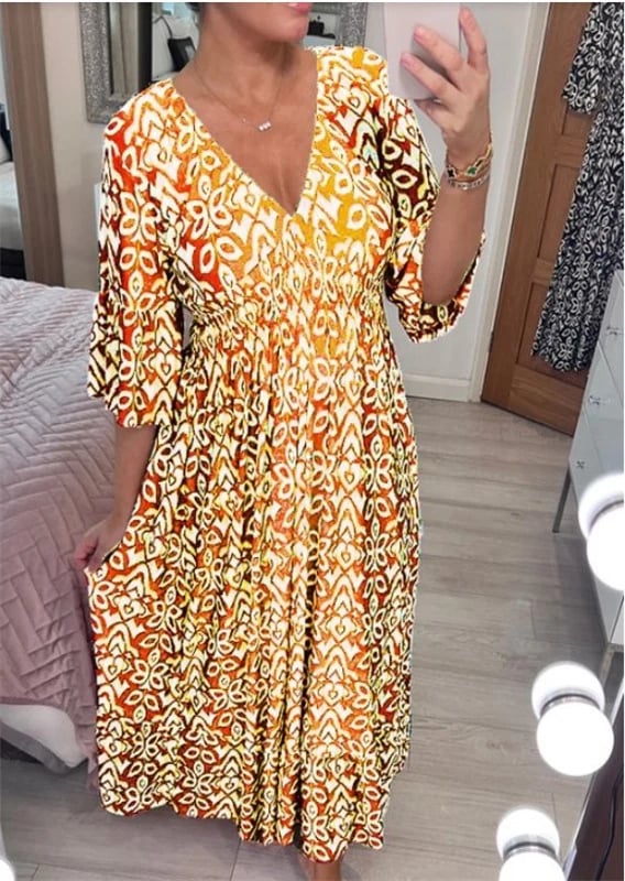 🔥Hot Sale - 49% OFF🔥Bohemian casual print V-neck waist wrap long dress-7