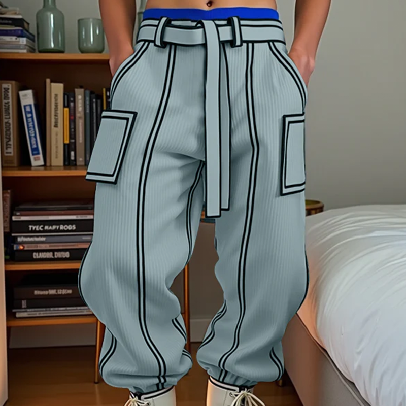 Men's Contrast Stitching Trousers-2