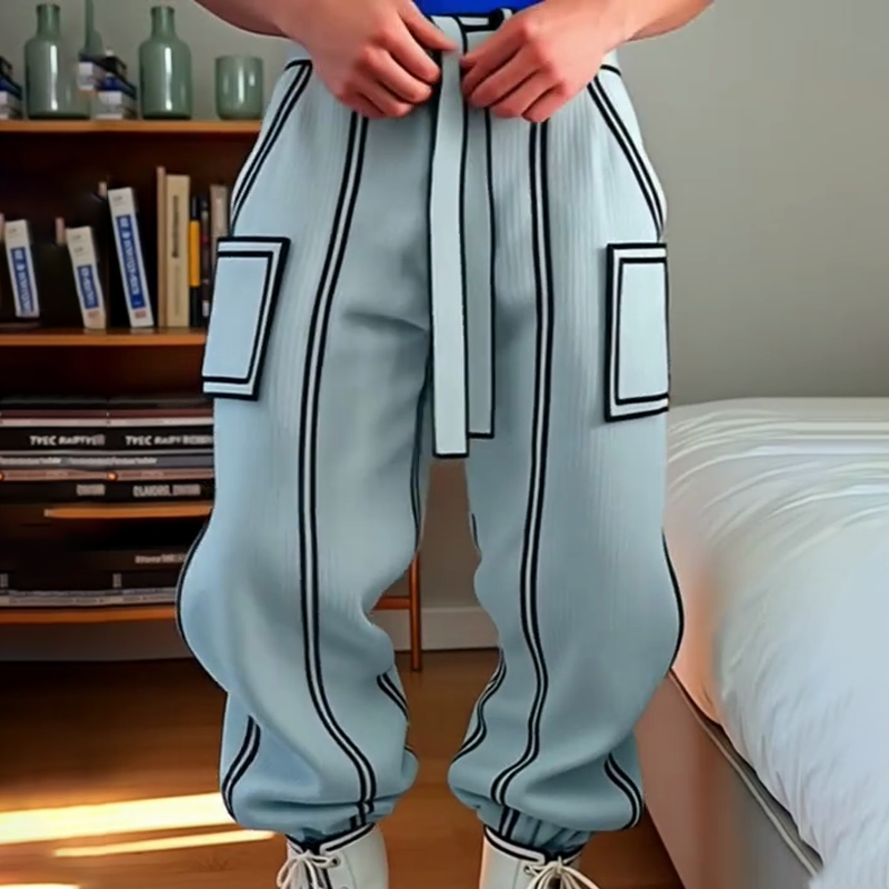 Men's Contrast Stitching Trousers-4