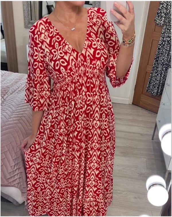 🔥Hot Sale - 49% OFF🔥Bohemian casual print V-neck waist wrap long dress-3