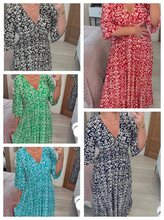 🔥Hot Sale - 49% OFF🔥Bohemian casual print V-neck waist wrap long dress