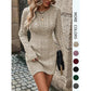 ⏰💃Last Day 50% OFF❄️🖤Women's Winter Plain Round Neck Cable Knit Bodycon Sweater Dress