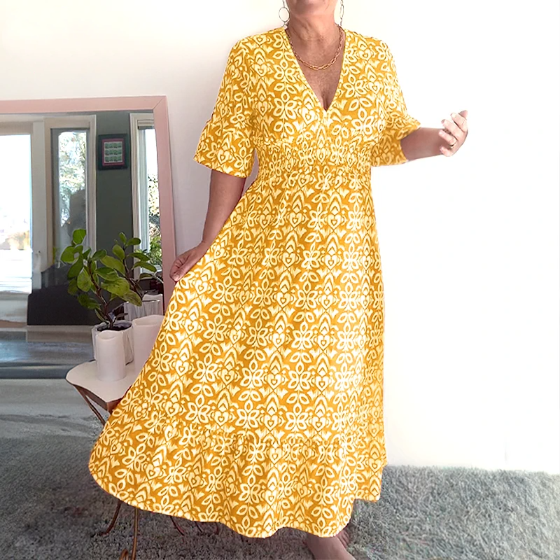 🔥Hot Sale - 49% OFF🔥Bohemian casual print V-neck waist wrap long dress-6