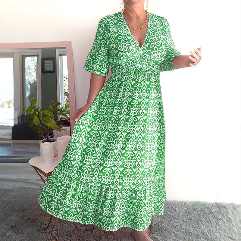 🔥Hot Sale - 49% OFF🔥Bohemian casual print V-neck waist wrap long dress-9