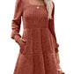 💖LAST DAY PROMOTION - 50%OFF 💖 Women's Square Neck Lantern Sleeve Ribbed Dress|Glow in Autumnal Elegance!🍁