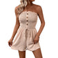 💜LAST DAY PROMOTION - 33%OFF💜Women's Strapless Frill Trim Shirred Tie Front Wide Leg Tube Romper🎈💃
