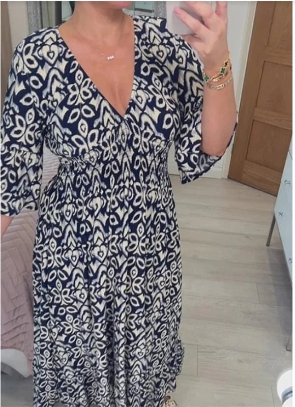 🔥Hot Sale - 49% OFF🔥Bohemian casual print V-neck waist wrap long dress-6