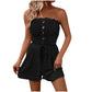 💜LAST DAY PROMOTION - 33%OFF💜Women's Strapless Frill Trim Shirred Tie Front Wide Leg Tube Romper🎈💃