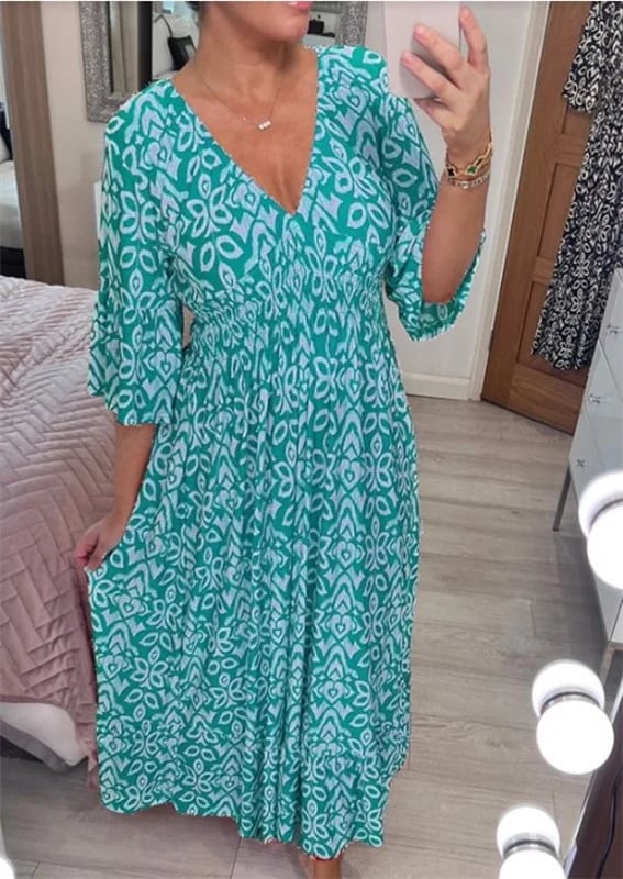 🔥Hot Sale - 49% OFF🔥Bohemian casual print V-neck waist wrap long dress-8