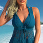 ✨Summer Hot Sale 🔥Women's V-Neck Lace Swimdress ＆ Boyshorts Two-Piece Set-13