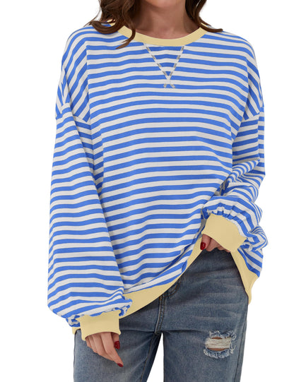🏆️2025  HOT SALE🔥Women's Oversized Striped Long Sleeve Pullover