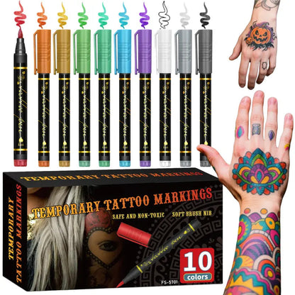 🎃👻Halloween Hot Sale 49% OFF🎨10-Color Temporary Tattoo Markers Set🌈